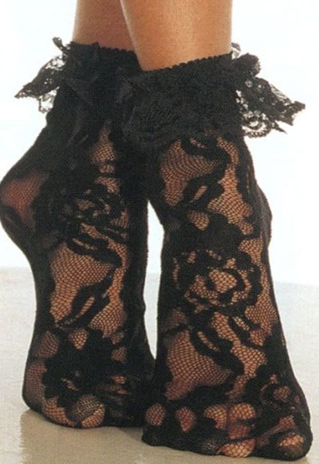 All Lace Ladies Soft Stretchy Ankle Socks with Gorgeous Sexy Lace Ruffle Frill Tops in Black or White 574