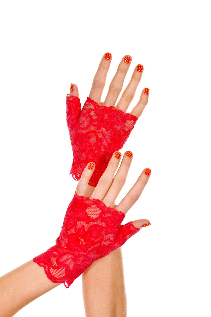 Red or Black Fingerless Floral Lace Ladies Wrist Length Gloves 416