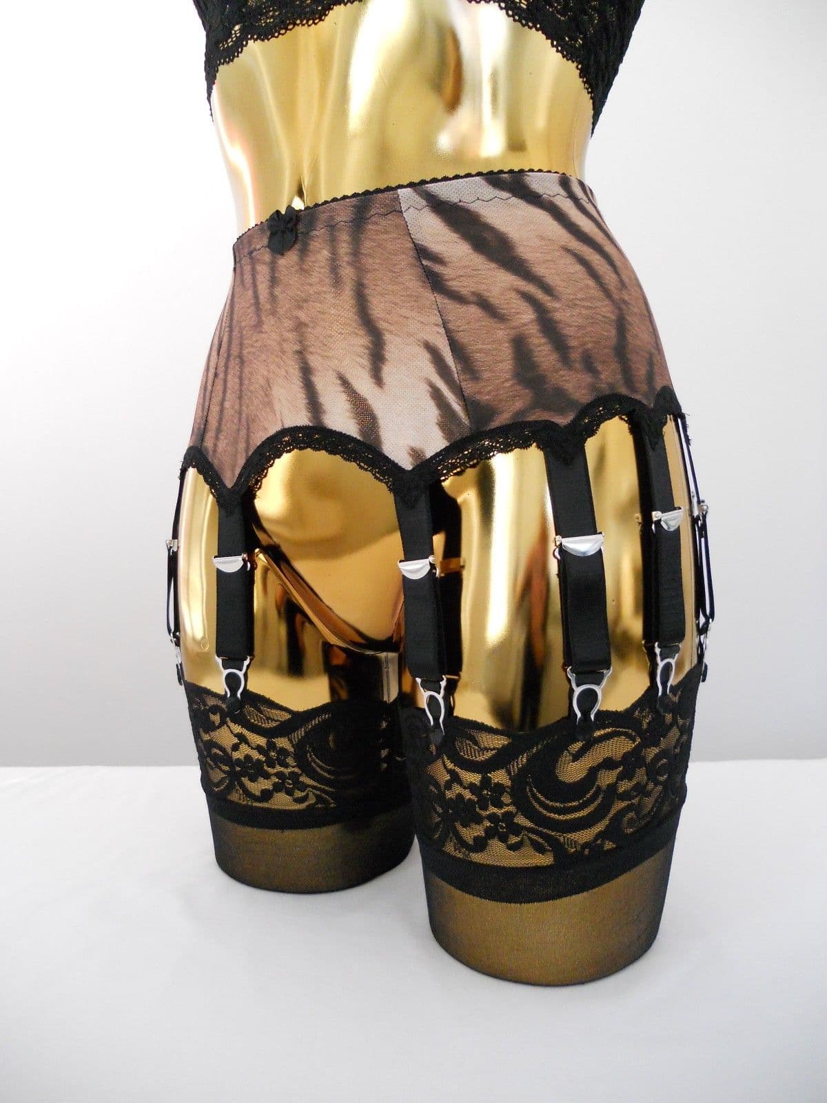 Large 14 Strap Ladies Suspender Belt Tiger Animal Print C18