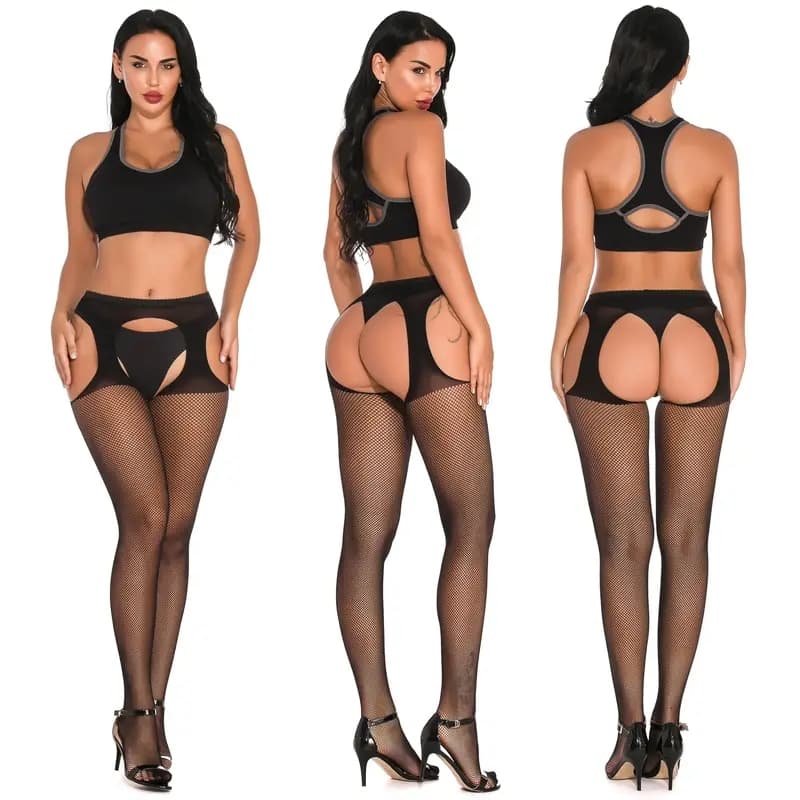 Fishnet Black Crotchless Tights