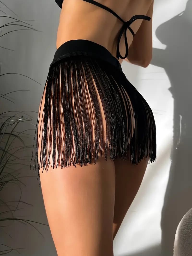 Festival or Beach Bikini Cover Up Short Tassel Fringe Mini Skirt