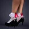 White plus Lace Ruffle Top Red or Black Bow Ladies Ankle Socks Sexy Lingerie P504