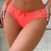 Neon Coral Orange Sexy Soft Silk Touch Full Bum Lace Side Panties Ladies Sexy Hipster Knickers K47