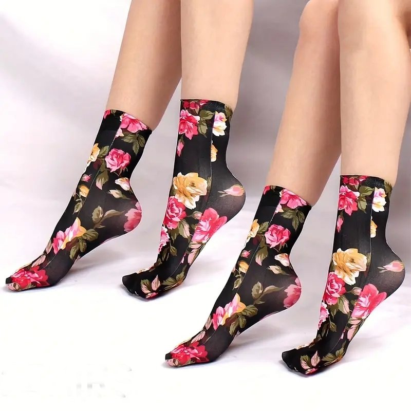 Yellow and Pink Roses Design Women's Sexy Ankle Socks P225